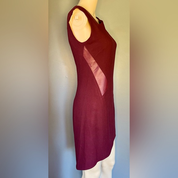 HELMUT LANG Womens Asymmetrical Hem Leather Trim Tank Dress Burgundy Red Size 4 - Picture 5 of 10